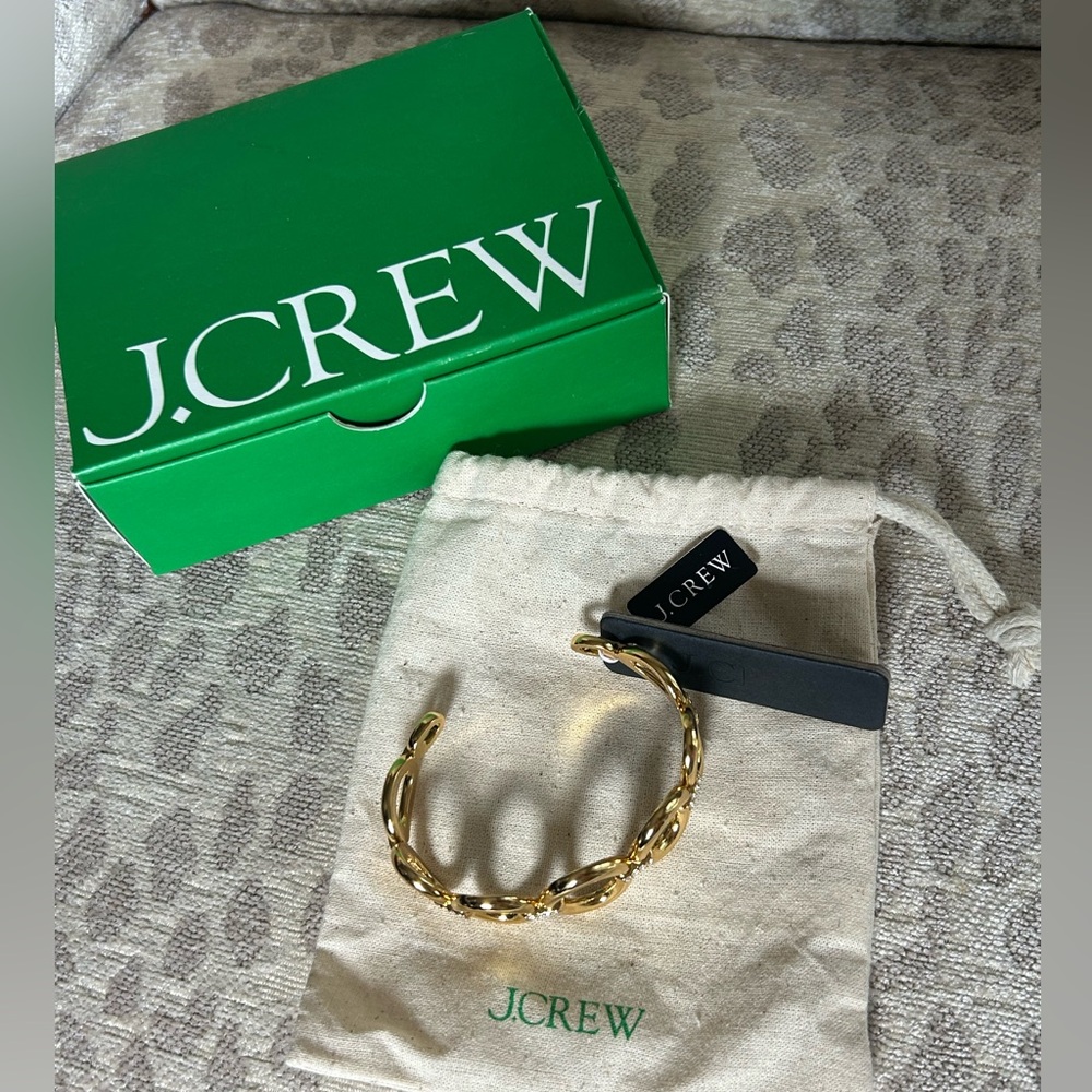 NEW J.Crew Gold Cuff Bracelet with Crystal Rhinestone accent Tag~Bag&Box - Picture 2 of 8